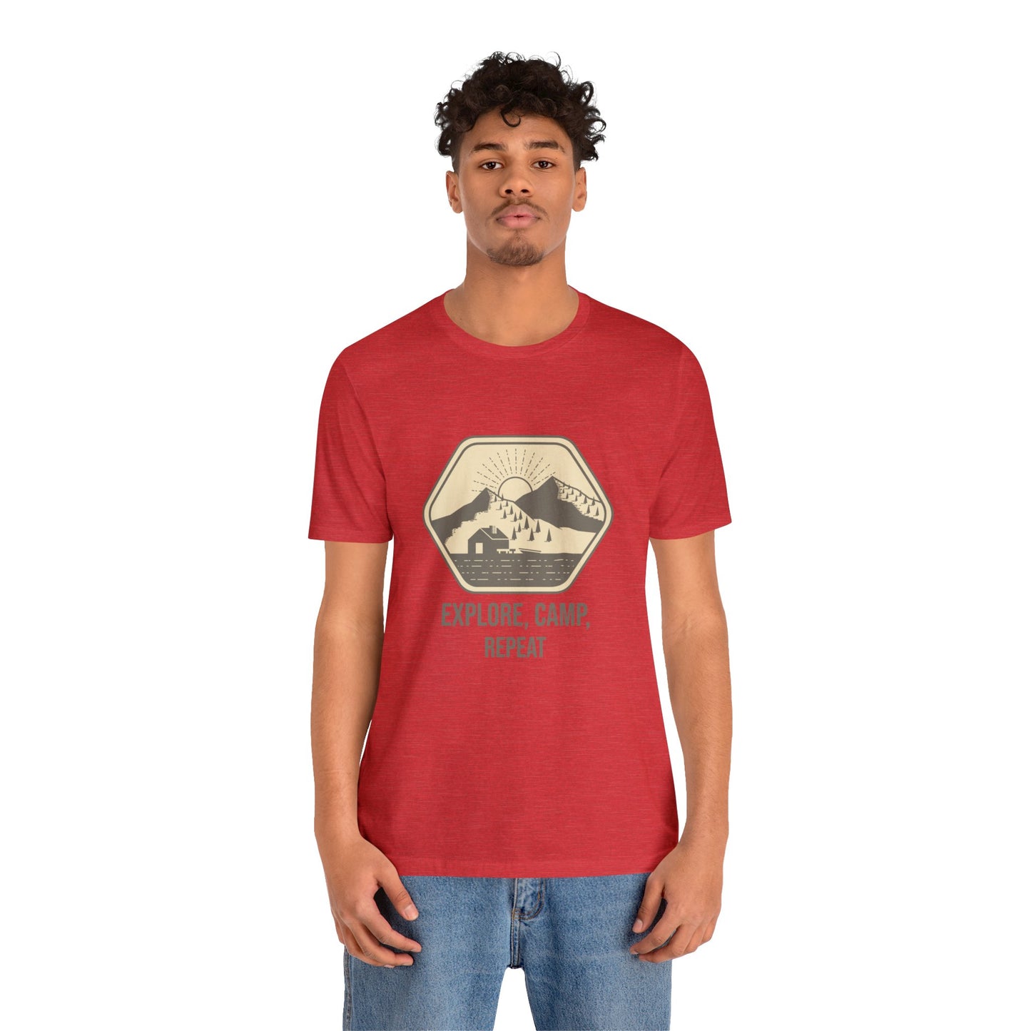 Explore, Camp, Repeat Unisex Jersey Short Sleeve Tee - Gamers Den