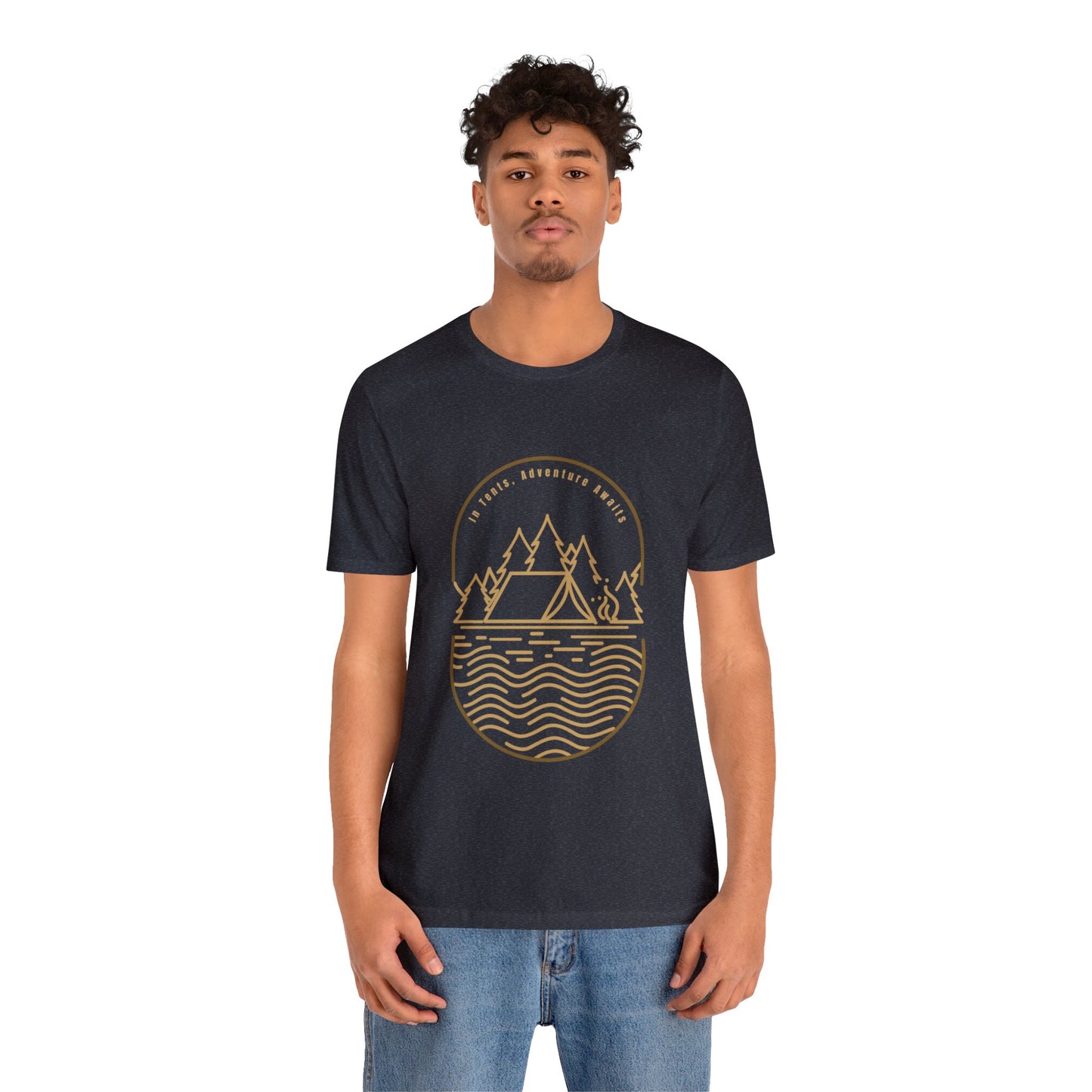 In Tents, Adventure Awaits Unisex Jersey Short Sleeve Tee - Gamers Den