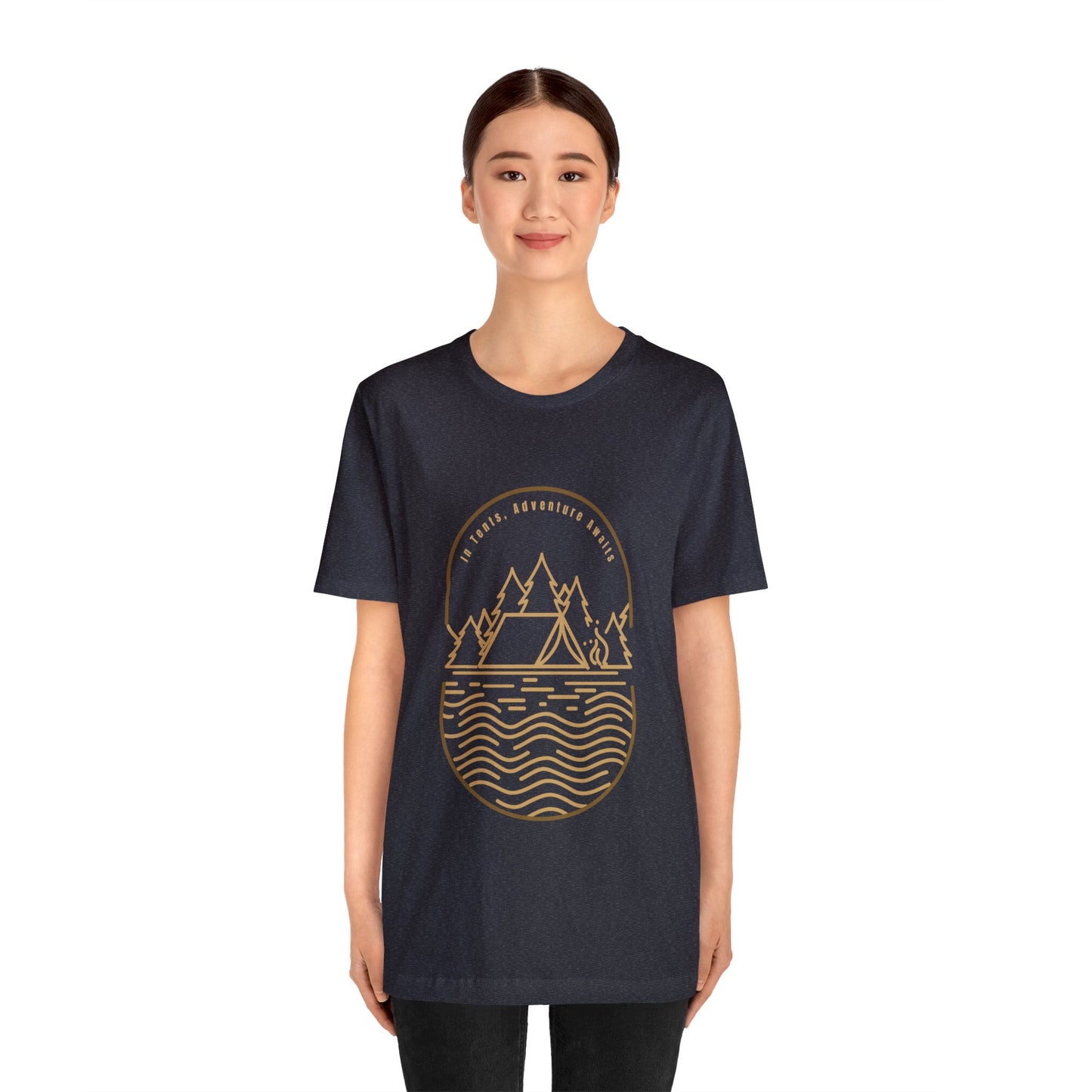 In Tents, Adventure Awaits Unisex Jersey Short Sleeve Tee - Gamers Den