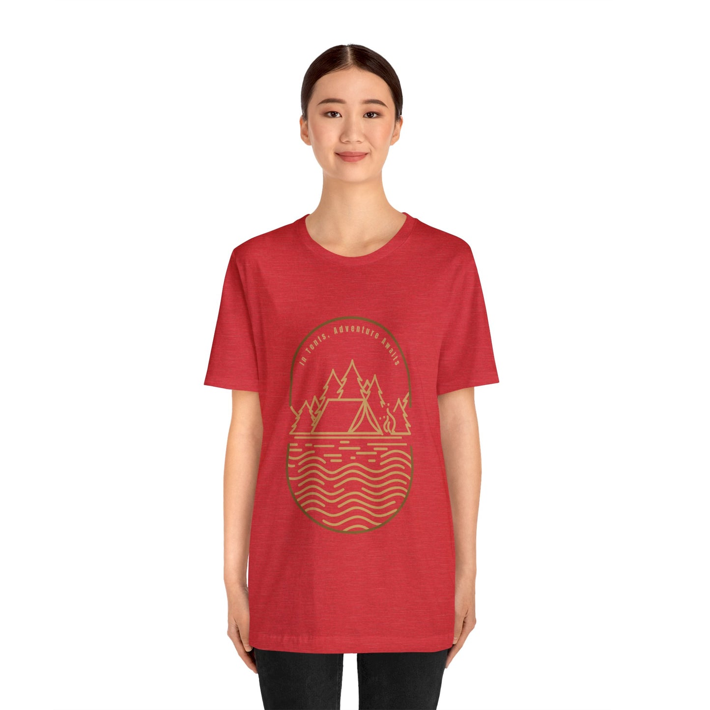 In Tents, Adventure Awaits Unisex Jersey Short Sleeve Tee - Gamers Den